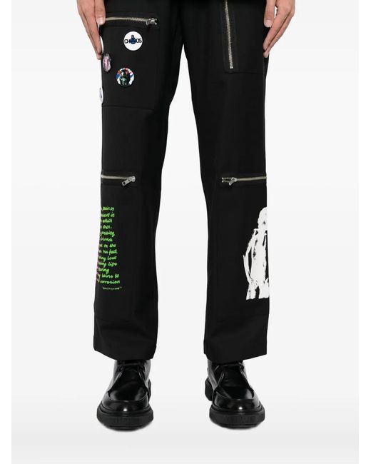 Kidill Black Graphic-Print Straight-Leg Pants for men