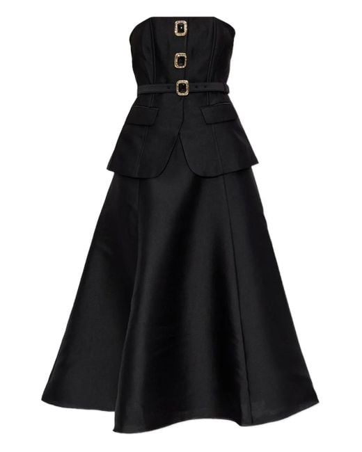 Self-Portrait Black Midi Dress With Fitted Bodice
