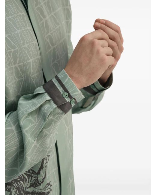Camicia A Maniche Lunghe Con Stampa Leone di Domaine Des Artistes in Green da Uomo