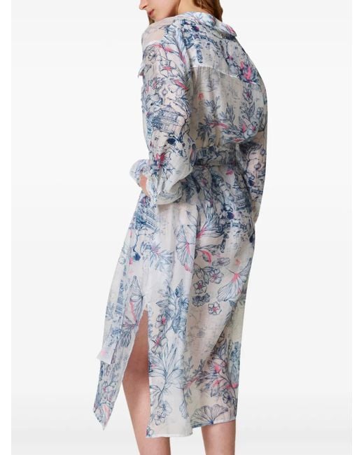 Twinset Blue Floral-Print Shirt Dress