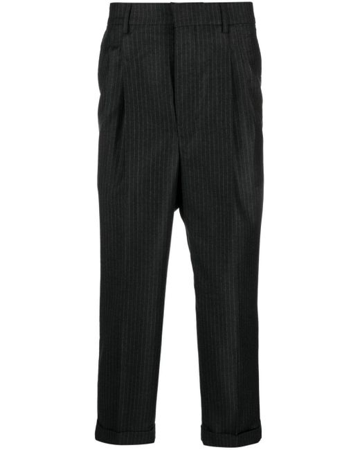 AMI Black Pinstriped Tailored Cropped Trousers for men