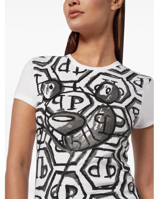 Philipp Plein Black Teddy Bear-Embellished T-Shirt