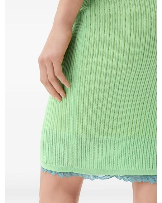Versace Green Lace-Trim Viscose-Blend Ribbed Knit Midi Skirt