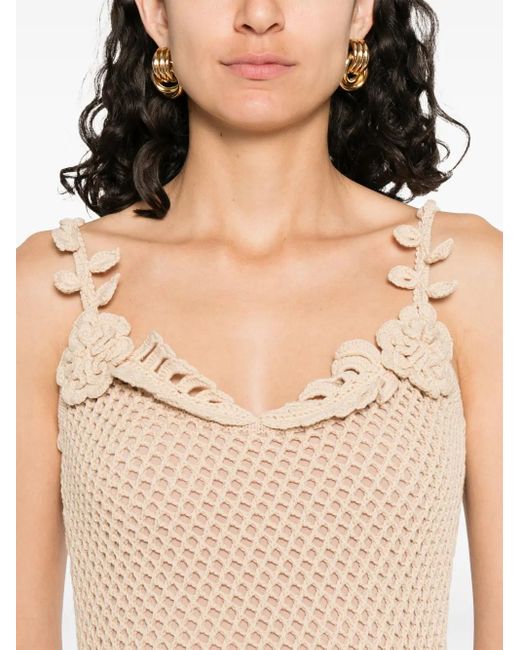 Elie Saab Natural Floral-Appliqué Mesh Dress