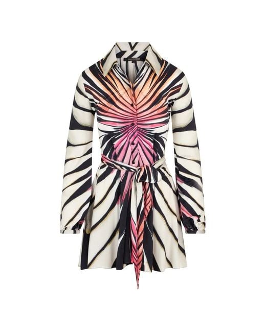 Roberto Cavalli White Ray Of Paradise Printed Mini Shirt Dress