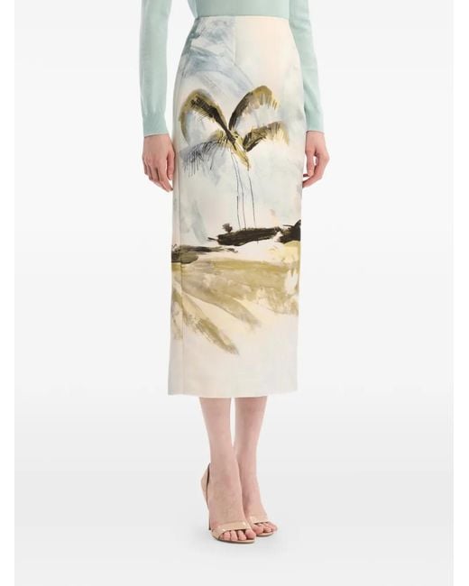 Oscar de la Renta White Dominican Landscape Pencil Skirt