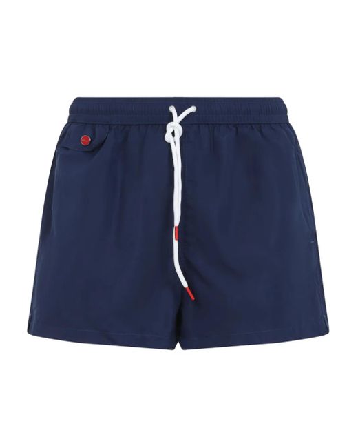 メンズ Kiton ロゴプレート トランクス水着 Blue