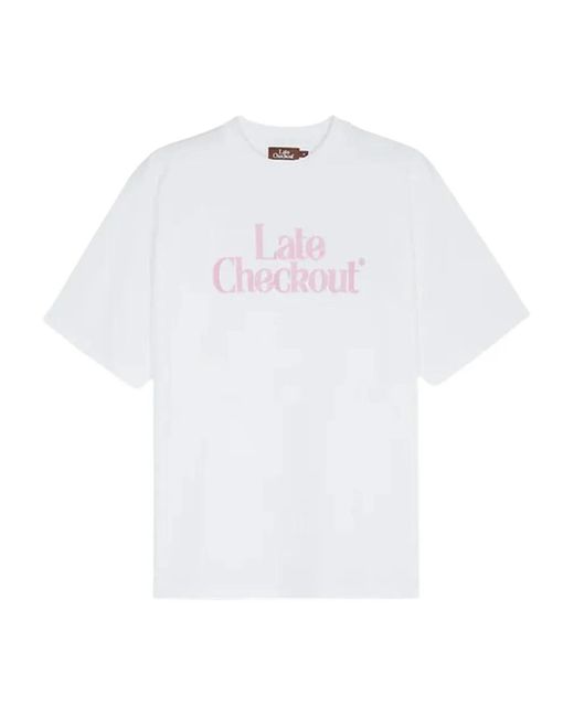 Late Checkout White Logo-Print T-Shirt for men