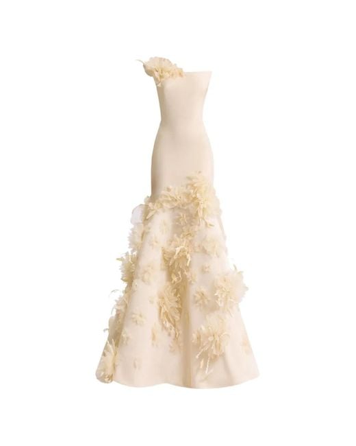 Gemy Maalouf White Floral-Appliqué Mermaid Dress
