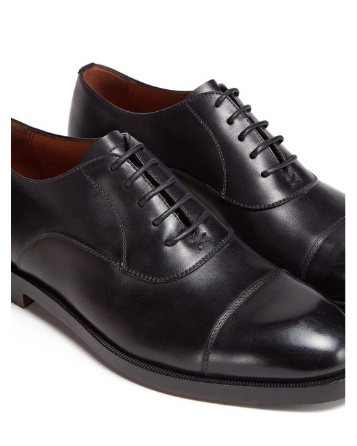 Zegna Black Torino Leather Oxford Shoes for men