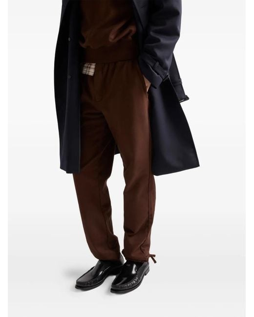 Prada Brown Drawstring-Hem Cotton Trousers for men