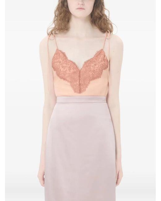 Valentino Garavani Pink Lace Crepe De Chine Top