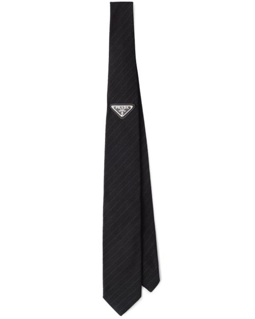 Prada Black Triangle-logo Silk Tie for men