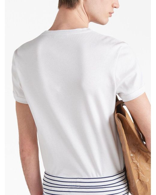 T-shirt girocollo bianca in cotone di Prada in White da Uomo