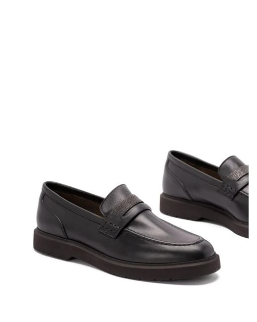Brunello Cucinelli Black Chain-Detail Leather Loafers