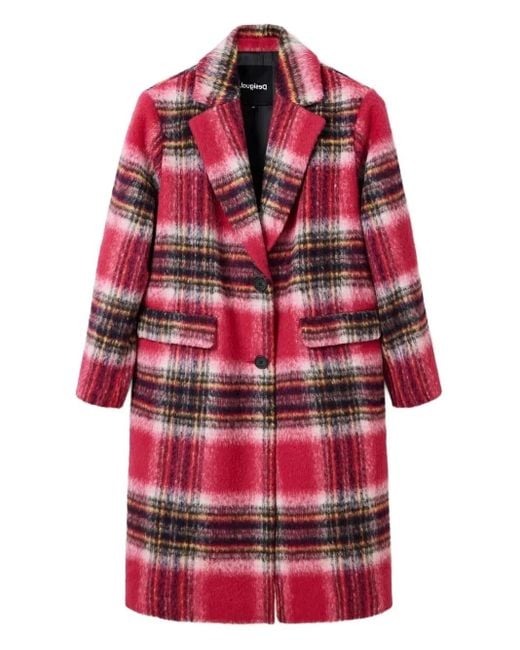 Desigual Red Plaid Single-Breasted Coat