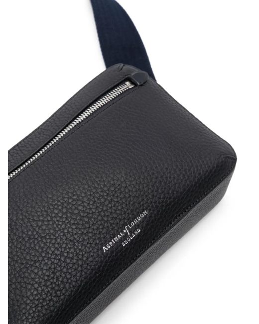 Aspinal Black Reporter Compact Leather Messenger Bag for men