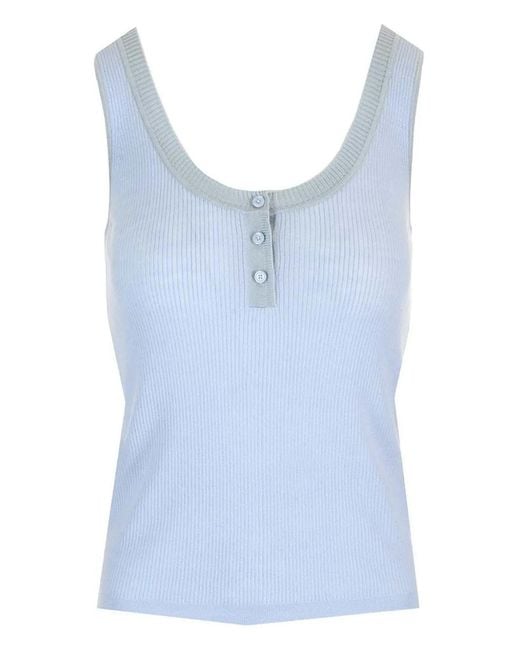 Chloé Blue Ribbed Button-Fastening Top