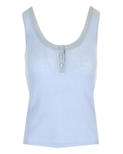 Chloé Blue Ribbed Button-Fastening Top