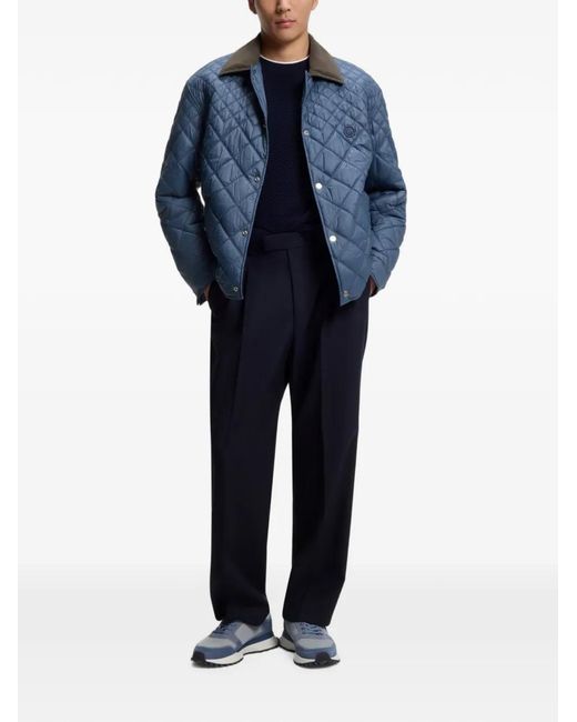 Boss Blue Water-Repellent Jacket With Mixed Quilting for men