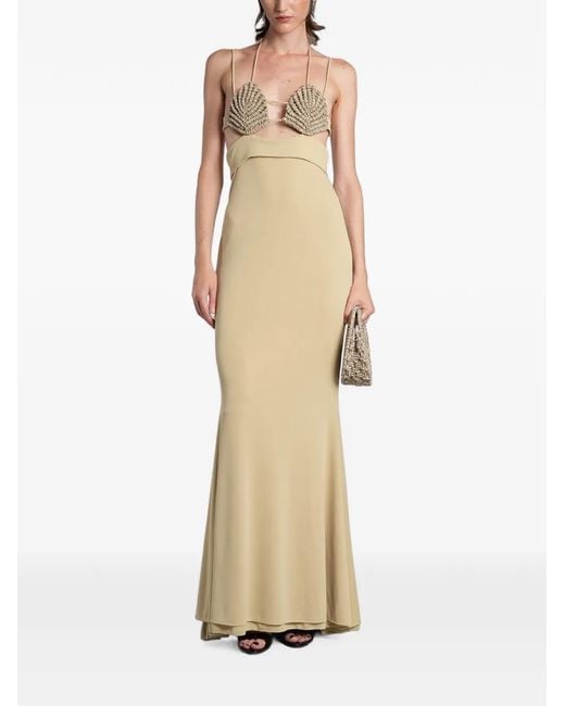 HIBOURAMA Natural Venere Crystal-Embellished Maxi Dress