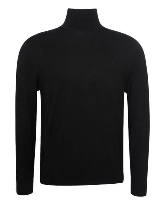 Calvin Klein Black Logo-Embroidered Roll-Neck Top for men