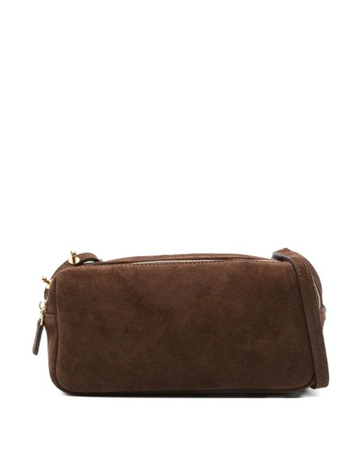 Elleme Brown Mini Trousse Wildleder-Schultertasche mit doppeltem Reißverschluss