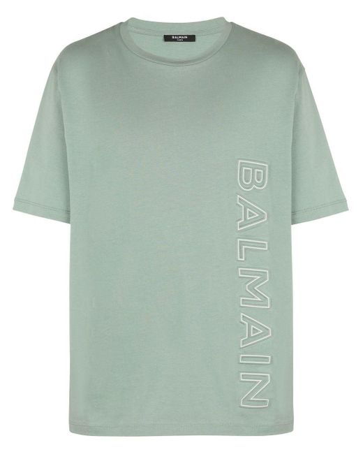 Balmain Green T-shirt With Embossed Logo for men
