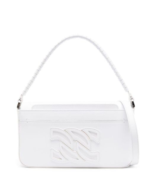 Bolso shopper con aplique del logo Casadei de color White