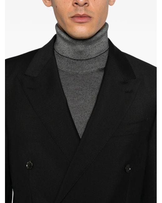 Caruso Black Double-Breasted Peak-Lapel Suit for men
