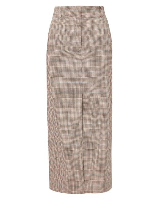 Veronica Beard Brown Check-Pattern Split Midi Skirt