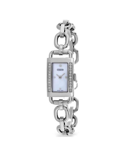 COACH White Montre 18 Mm En Nacre Ornée De Diamants