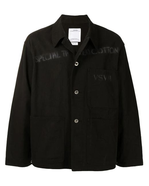 Visvim Black Logo-print Crinkle-effect Shirt Jacket for men