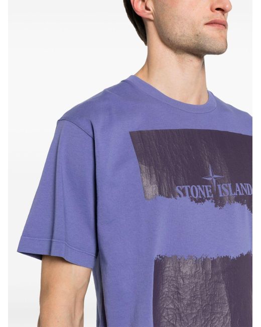 Stone Island Blue Scratched Paint Two Cotton T-shirt for men