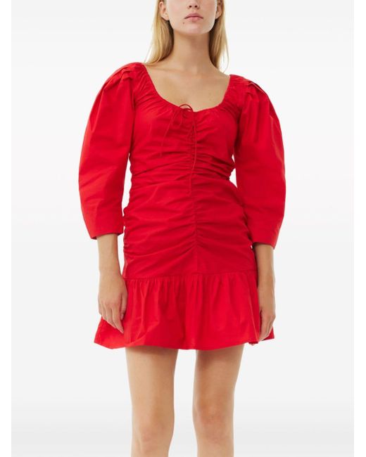 Ganni ギャザー ドレス Red