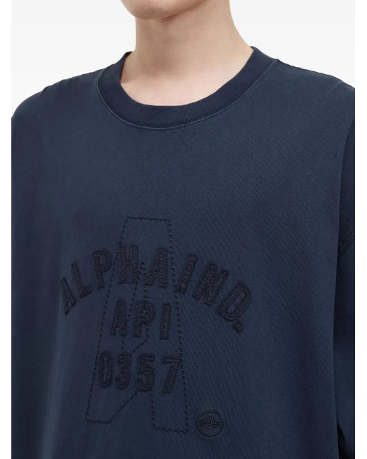 Alpha Industries Blue Embroidered-Logo Cotton T-Shirt for men