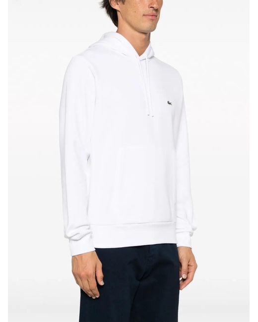 Lacoste White Classic Fit Fleece Hoodie