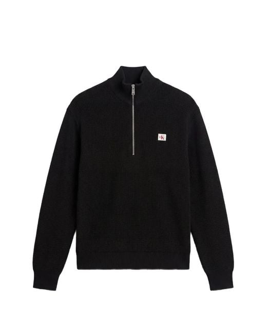 Calvin Klein Black Quarter-Zip Waffle-Knit Sweater for men