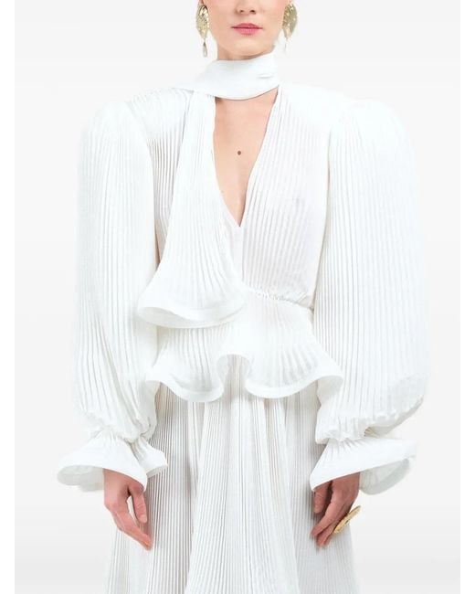 ROWEN ROSE White Pleated Puffy Blouse
