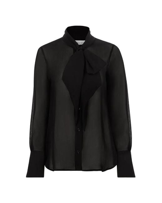 Nina Ricci Black Lavalliére Pussy-Bow Silk Shirt