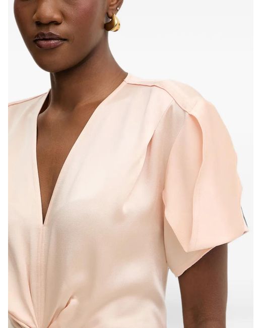 Victoria Beckham Natural Eve Twist-Detail Tulip-Sleeve Midi Dress