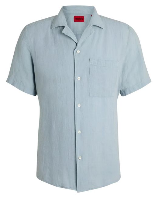 HUGO Blue Short-Sleeve Button-Up Shirt for men