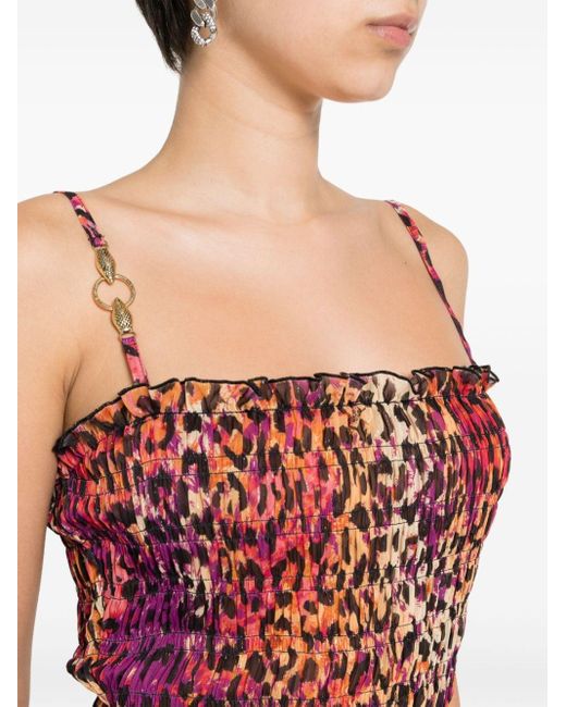Robe mi-longue à imprimé léopard Just Cavalli en coloris Red