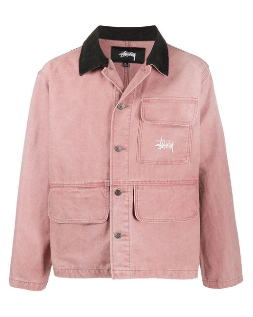 Stussy Pink Contrasting-collar Denim Jacket for men