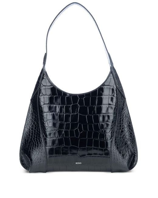 Rodo Blue Crocodile-Embossed Shoulder Bag