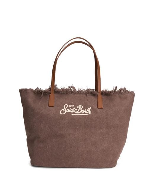 Mc2 Saint Barth Brown City Fringed Tote Bag