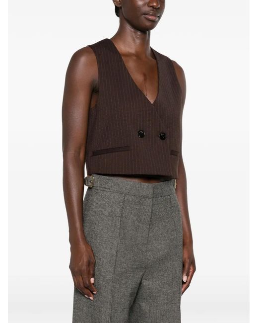 Sandro Brown Pinstripe-Pattern Cropped Top