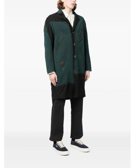 By Walid Green Patchwork Button-Up Coat for men
