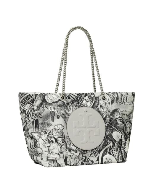 Tory Burch White Large Ella Chain Printed Tote Bag
