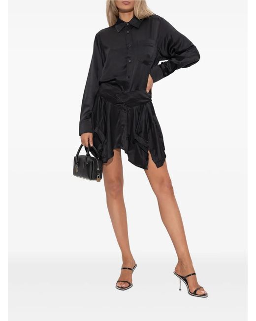Alexander Wang Black Cut-Off Layered Shirt Mini Dress